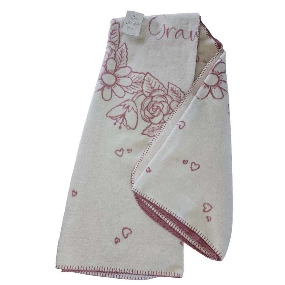 Docofil Throw Blanket For Grammy Pink Ivory Reversible 51x67‎ Made in Portugal